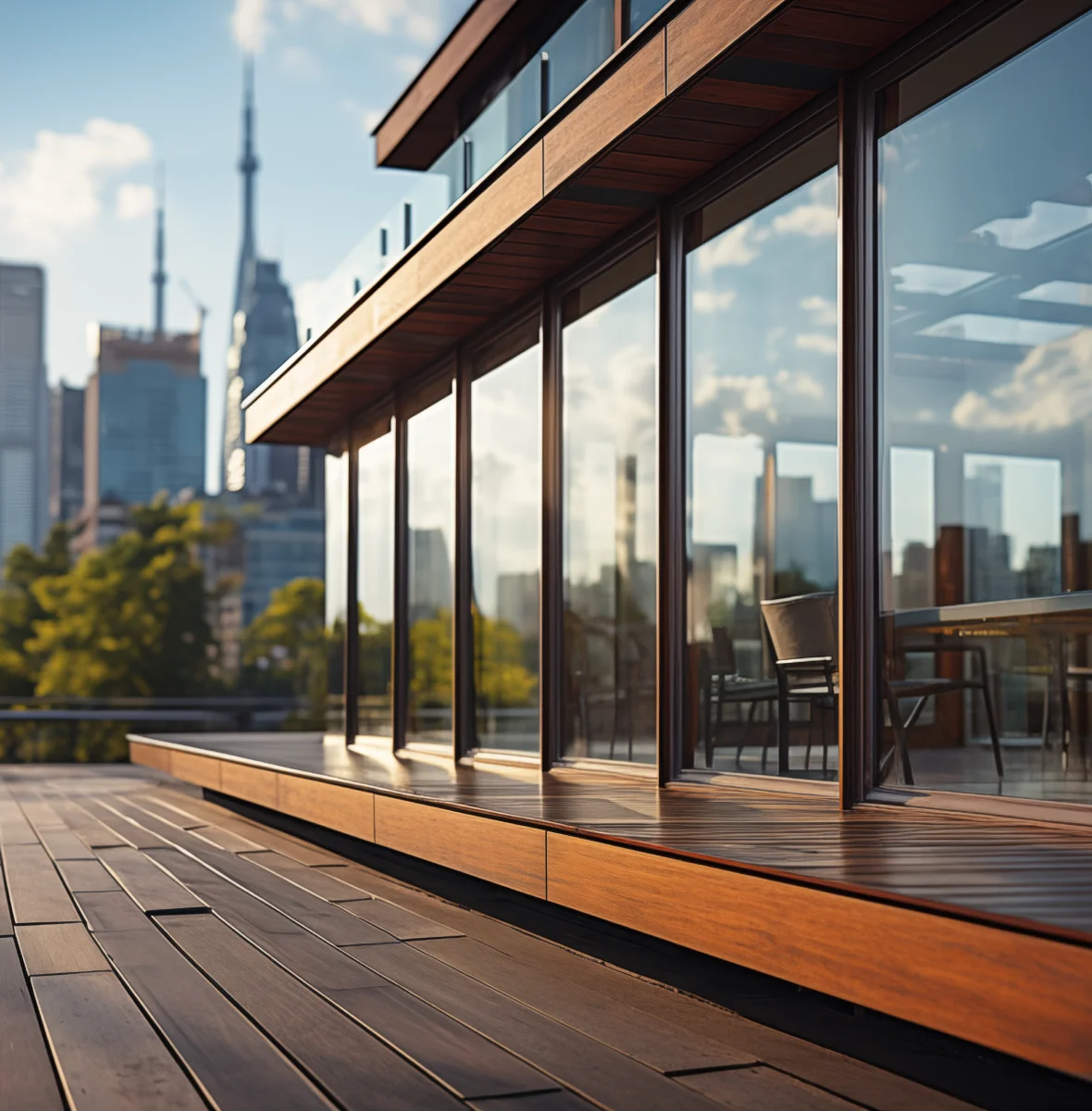 Scenic city view captured from a wooden deck by アーチラボ ゾーン